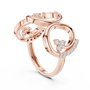 Rose gold triple-spiral diamond statement ring with round stones, angled view