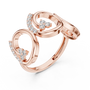 Rose gold triple-spiral diamond statement ring with round stones, side view
