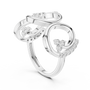 Platinum-toned statement diamond ring with triple spiral band and round stones