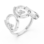 Platinum-toned triple-spiral diamond ring with round center stones on openwork band