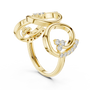 Yellow gold triple-spiral diamond statement ring with round stones and open band