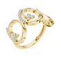Yellow gold triple-spiral diamond ring with clustered round stones on curved band