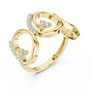 Yellow gold triple-spiral diamond ring with clustered round stones on curved band