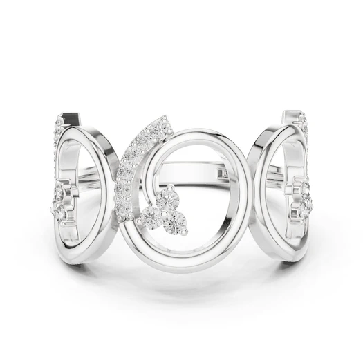 White gold triple-spiral diamond statement ring with pavé round stones.