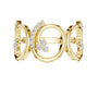 Yellow gold triple-spiral diamond statement ring, front view with round stones