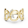 Yellow gold triple-spiral diamond statement ring with pavé round stones.