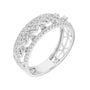 White metal lattice eternity ring with round white stones, angled view of openwork band