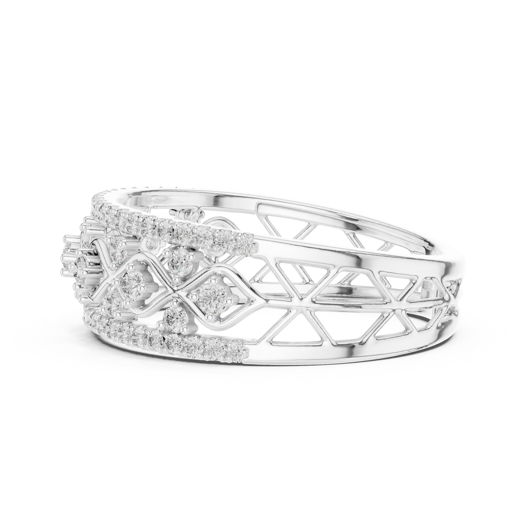 White metal lattice eternity ring with pavé sparkle stones and openwork side profile