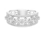 White metal lattice eternity ring with round white stones and openwork band, front view