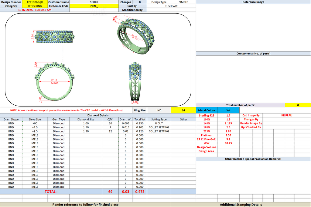 CAD layout of a lattice eternity ring with round blue stone settings and openwork band
