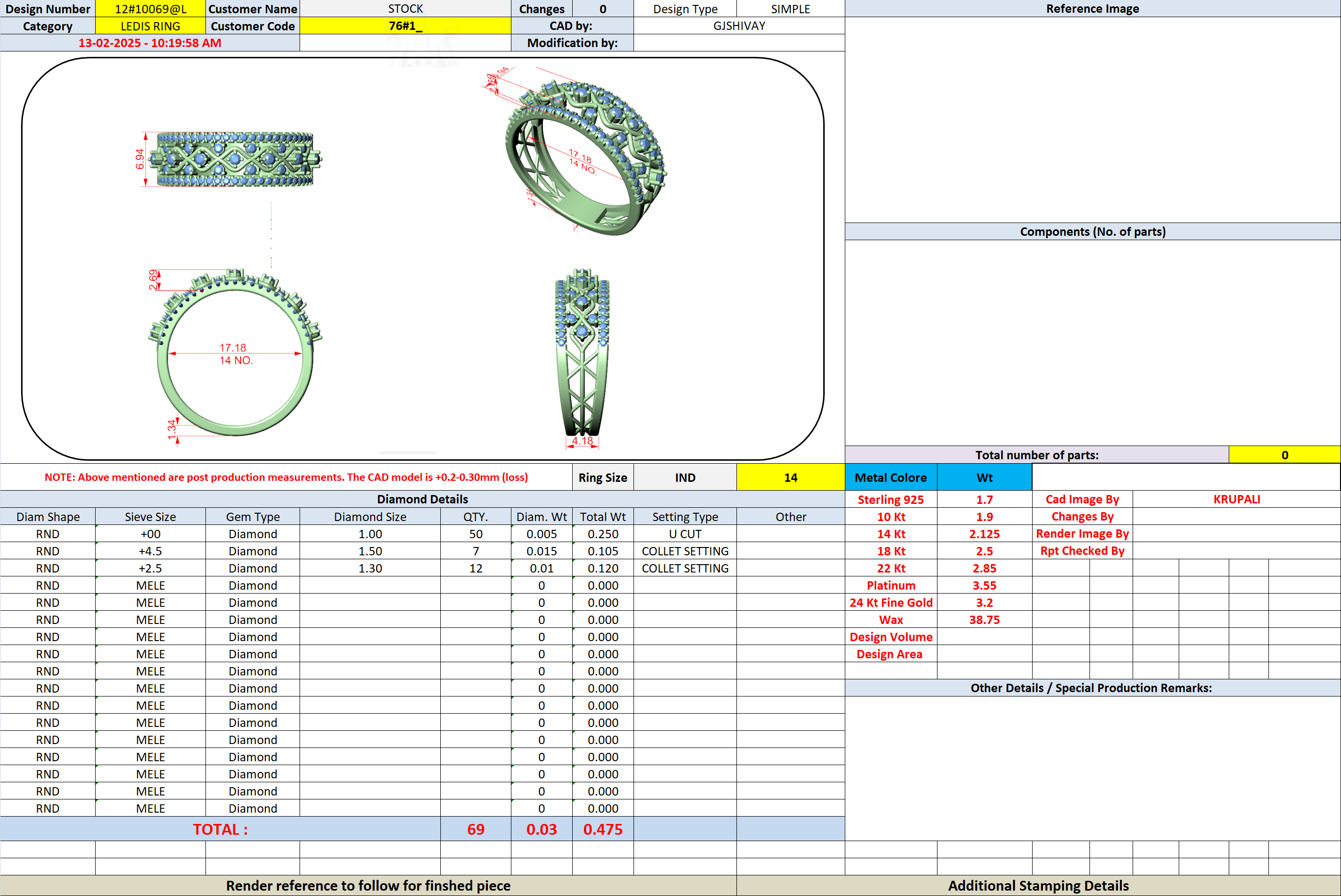 CAD layout of a lattice eternity ring with round blue stone settings and openwork band