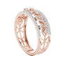 Rose gold lattice eternity ring with round white stones and openwork crisscross band