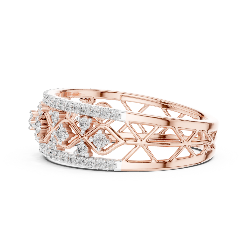Rose gold lattice eternity ring with pavé sparkle stones and openwork side profile