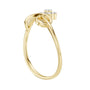 Yellow gold infinity promise ring with baguette and round clear stones, side view