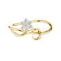 Yellow gold infinity promise ring with four-stone round cluster and baguette accents