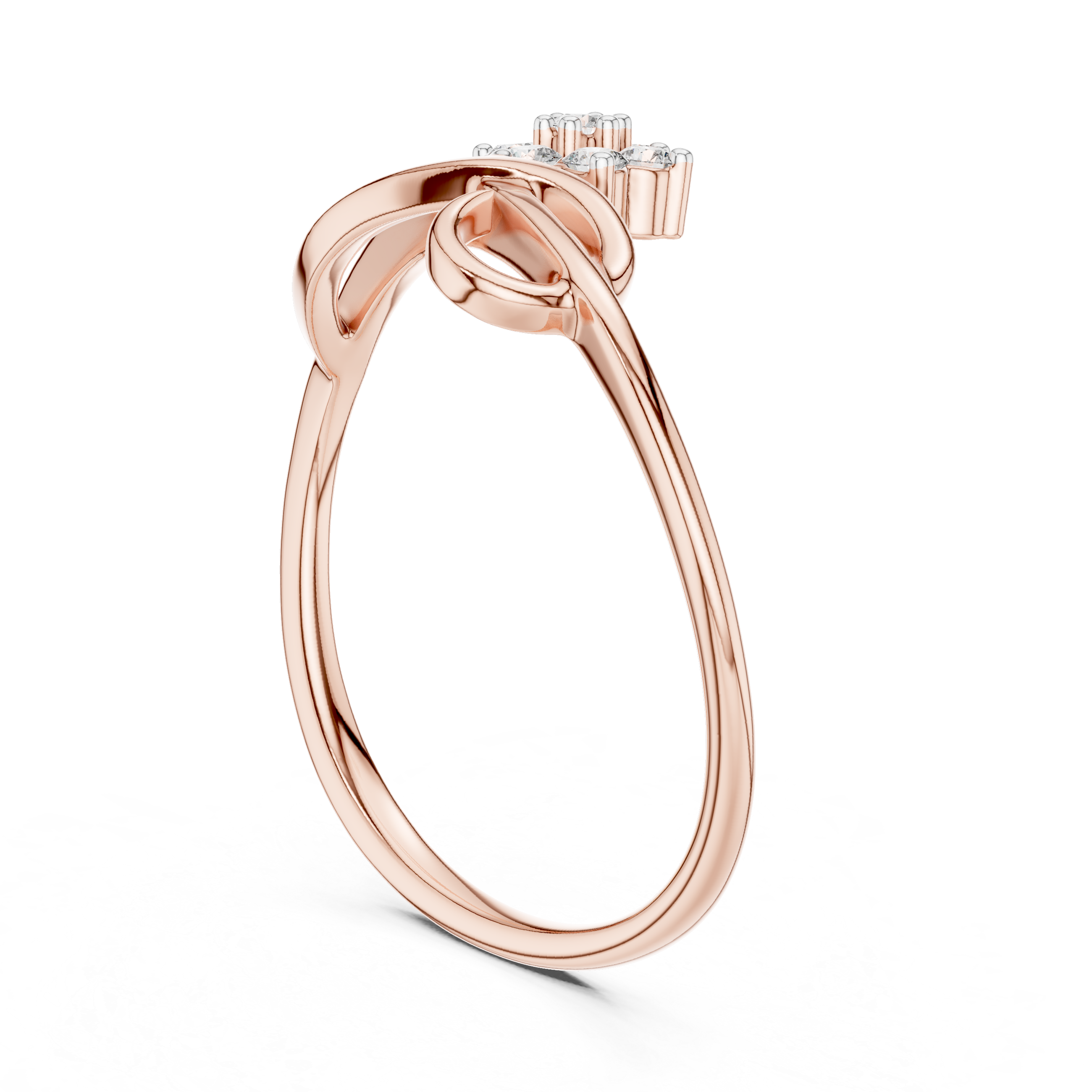 Rose gold infinity promise ring with pear-shaped center stone and round side stones