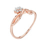 Rose gold infinity promise ring with baguette-style accent stones and prong-set centerpiece
