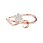 Rose gold infinity promise ring with pear center stone and round halo accents