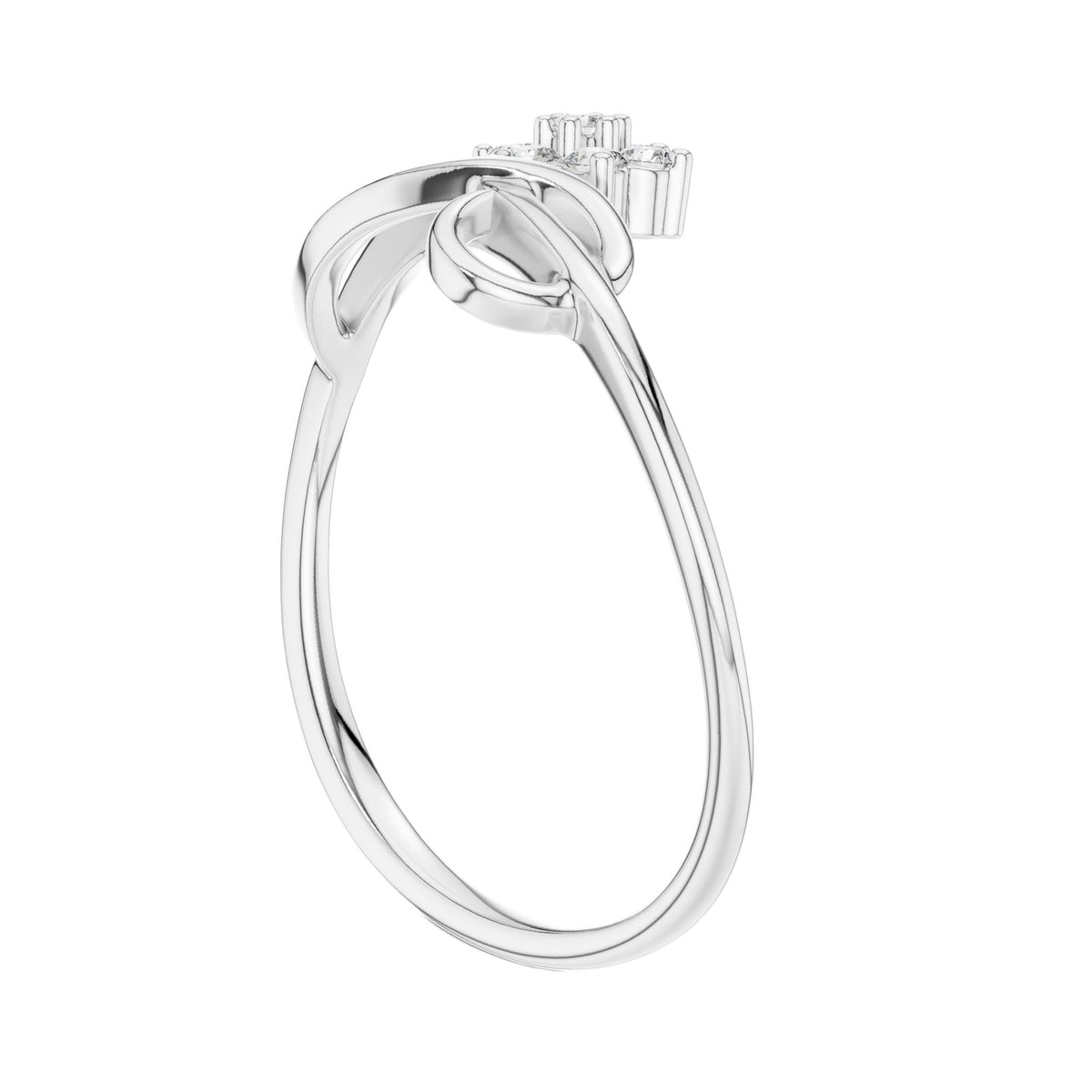 White gold infinity promise ring with pear-shaped center stone and round side stones