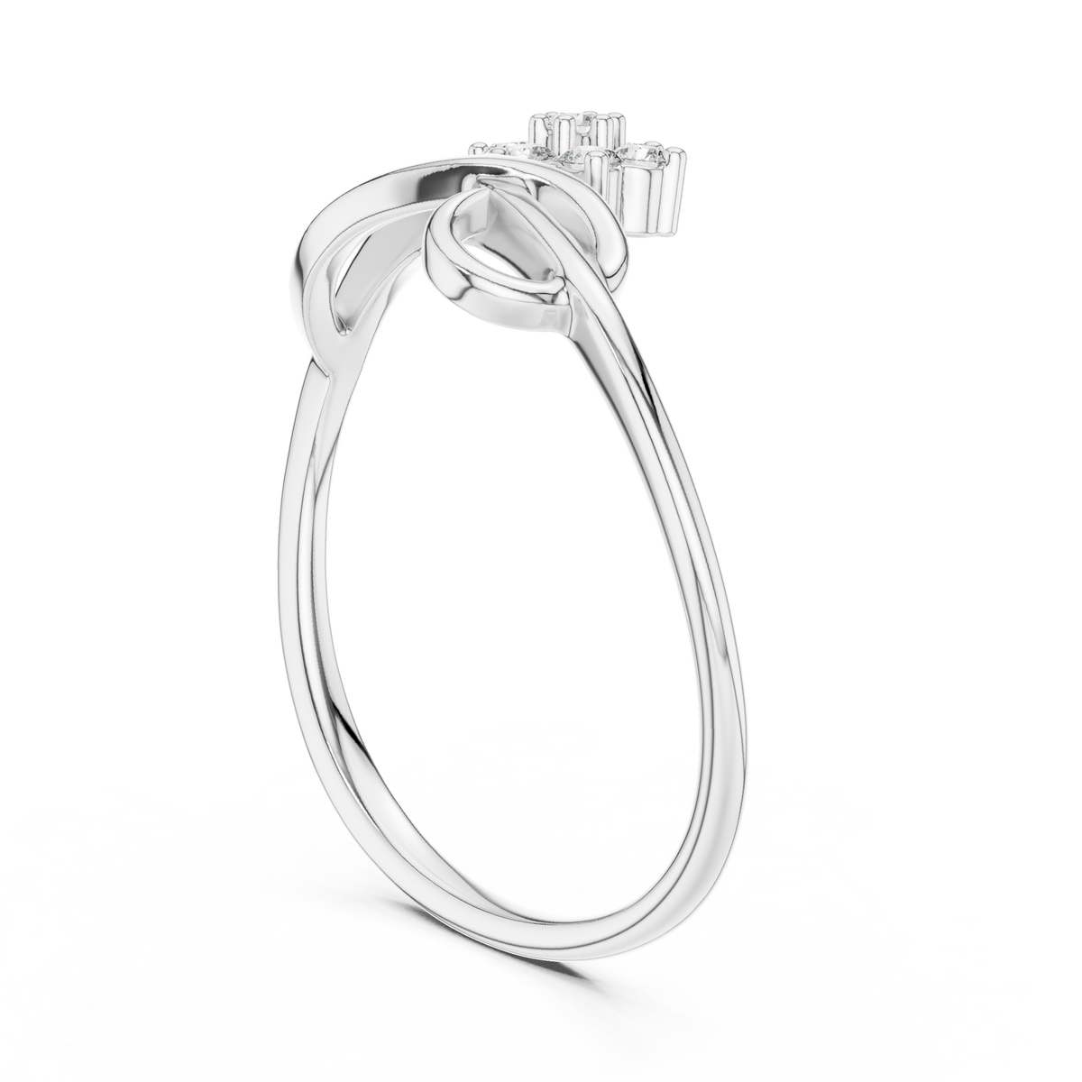 White gold infinity promise ring with pear-shaped center stone and round side stones