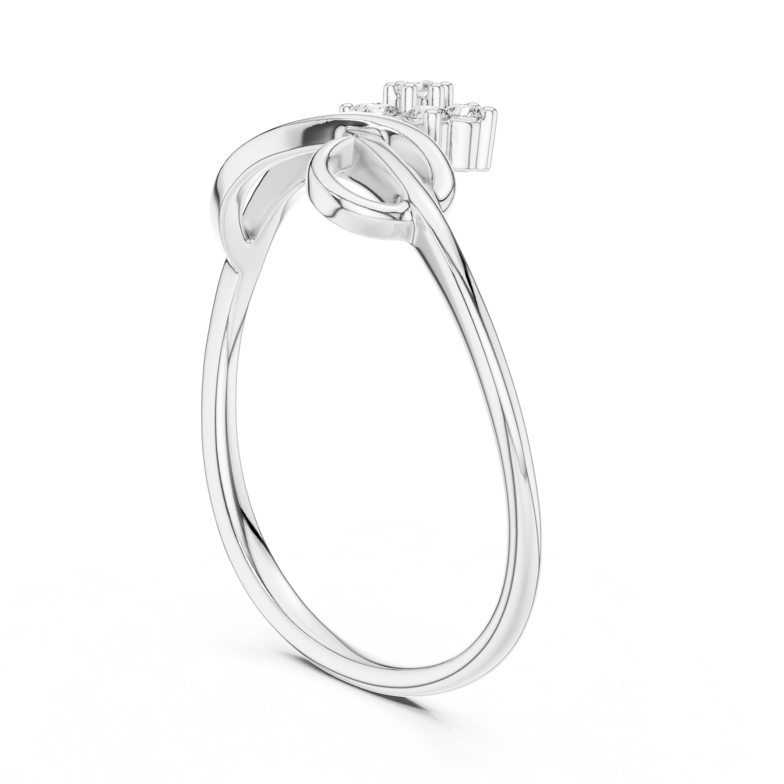 White gold infinity promise ring with pear-shaped center stone and round side stones