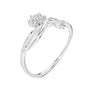 White gold infinity promise ring with baguette-style accent stones and prong-set centerpiece