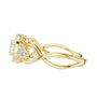 Yellow gold engagement ring with round halo and slender openwork intertwined shank
