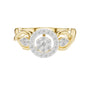 Yellow gold engagement ring with round halo center stone and diamond-style accents