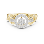 Yellow gold engagement ring with round halo center stone and diamond-style accents