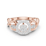 Rose gold radiant halo engagement ring with round center stone and side diamonds