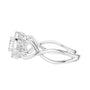 White gold engagement ring with intertwined bands and pavé stones along the head