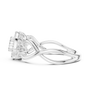 White gold engagement ring with intertwined bands and pavé stones along the head