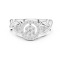 White gold halo engagement ring with round center stone and braided side accents