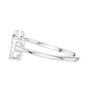 White gold diamond ring with intertwined double hearts and round stones, side angle.