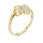 Yellow gold diamond ring featuring intertwined double hearts with round stones, close view.