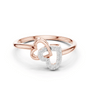 Rose gold double-heart diamond ring with U-shaped intertwined motif
