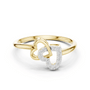 Yellow gold double-heart diamond ring with U-shaped intertwined motif