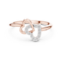 Rose gold diamond ring with intertwined hearts and pavé-set border stones