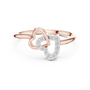 Rose gold heart diamond ring with intertwined double-heart setting and pavé accents