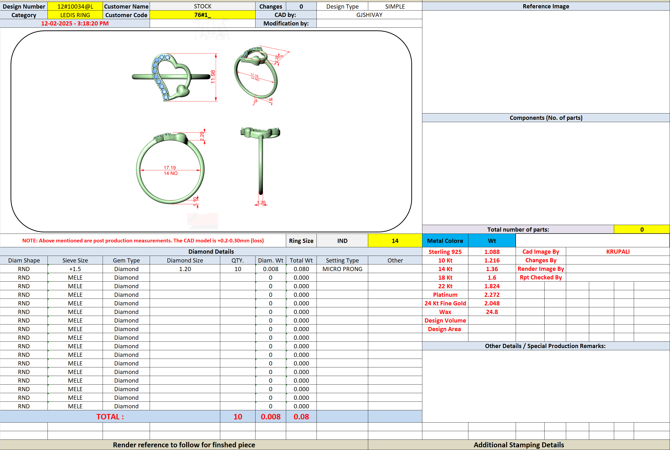 Diamond promise ring layout and size chart screenshot with small ring views