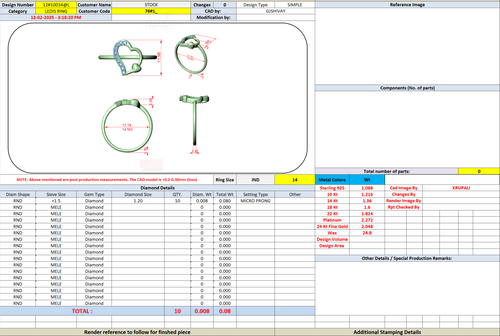 Diamond promise ring layout and size chart screenshot with small ring views