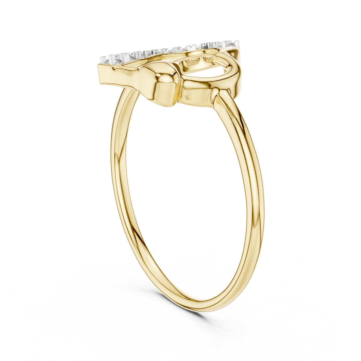 Yellow gold open-heart diamond promise ring with round stone accents