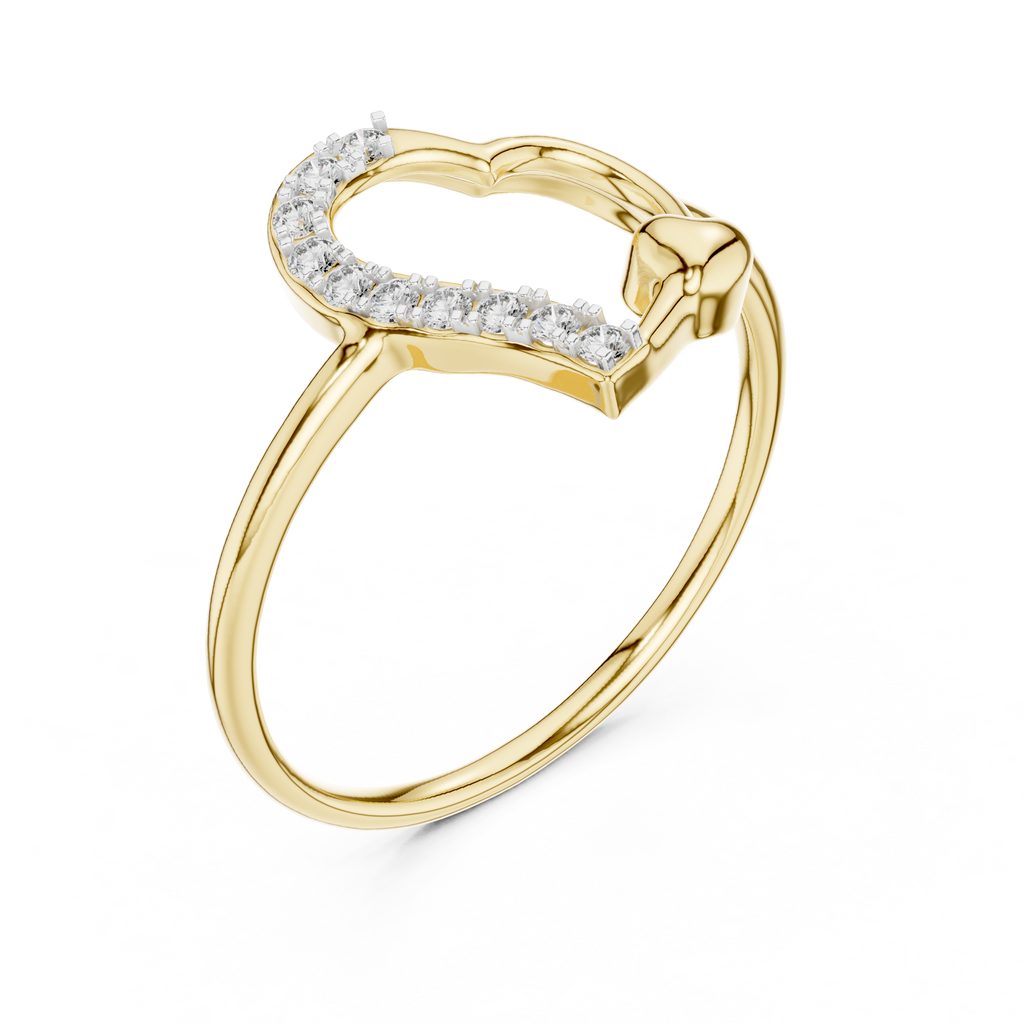 Yellow gold open-heart diamond promise ring with paved top stone bar