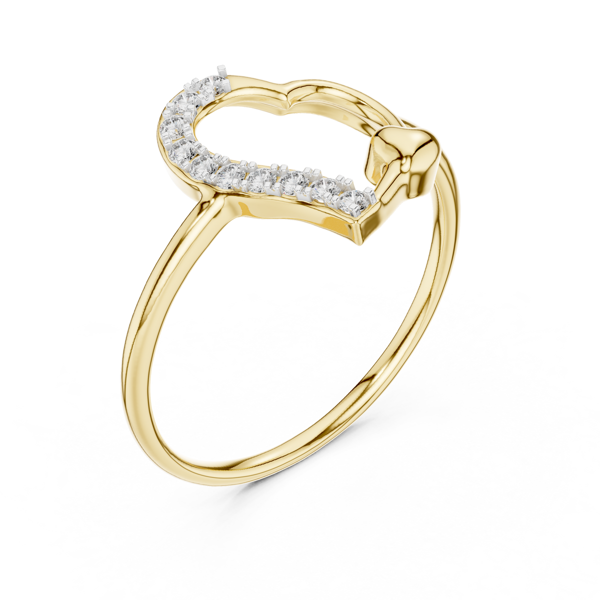 Yellow gold open-heart diamond promise ring with paved top stone bar