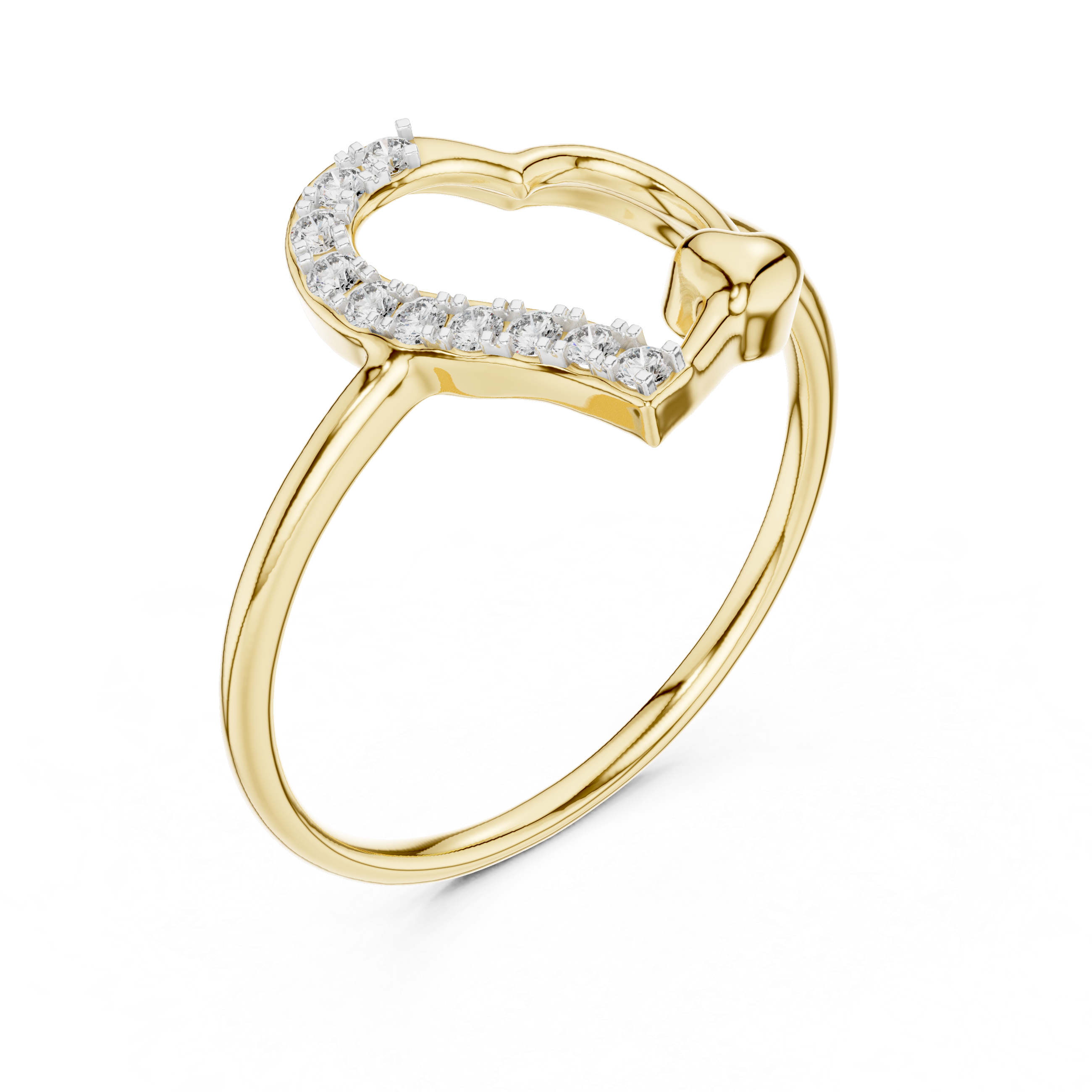 Yellow gold open-heart diamond promise ring with paved top stone bar