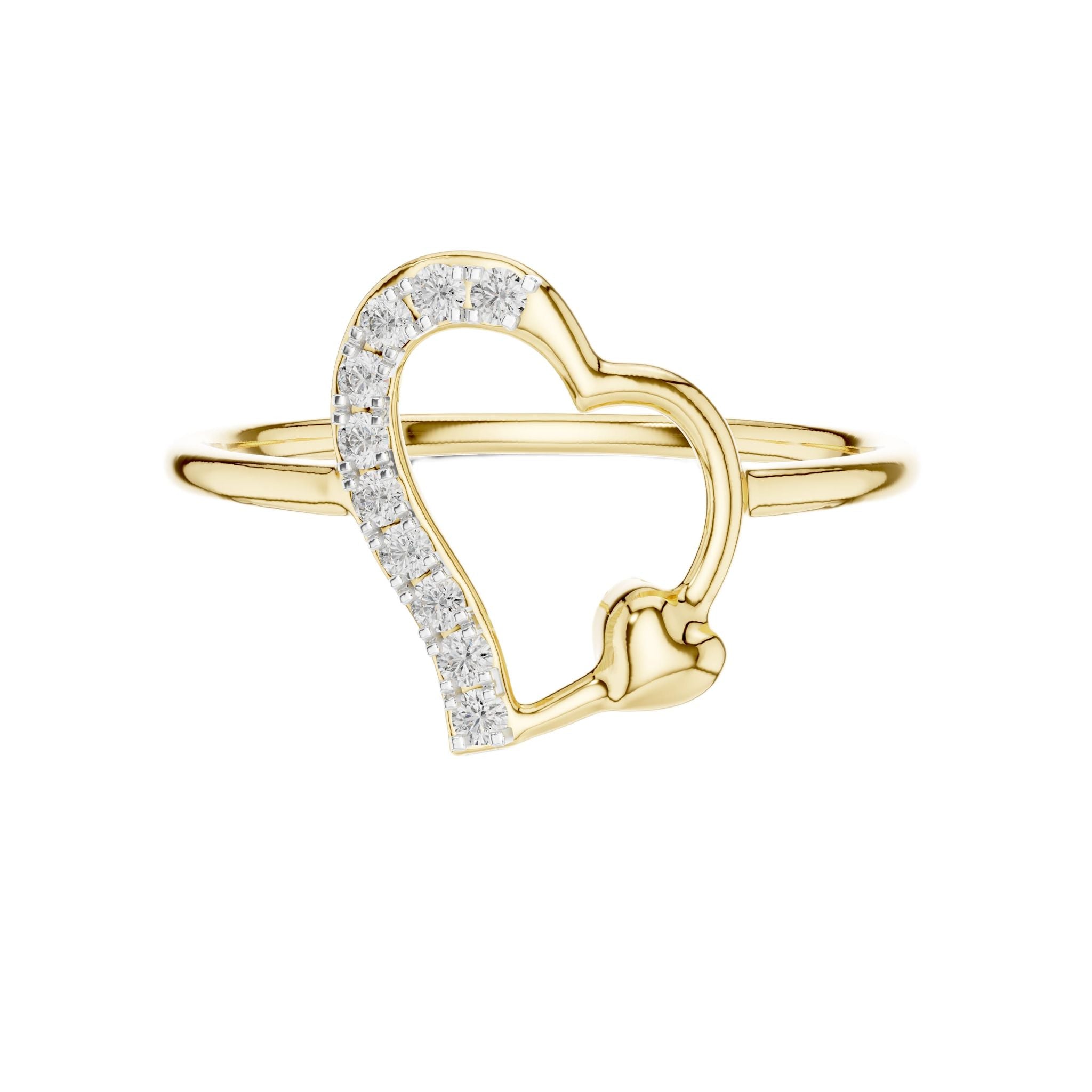 Yellow gold open-heart diamond promise ring with cluster of sparkling stones