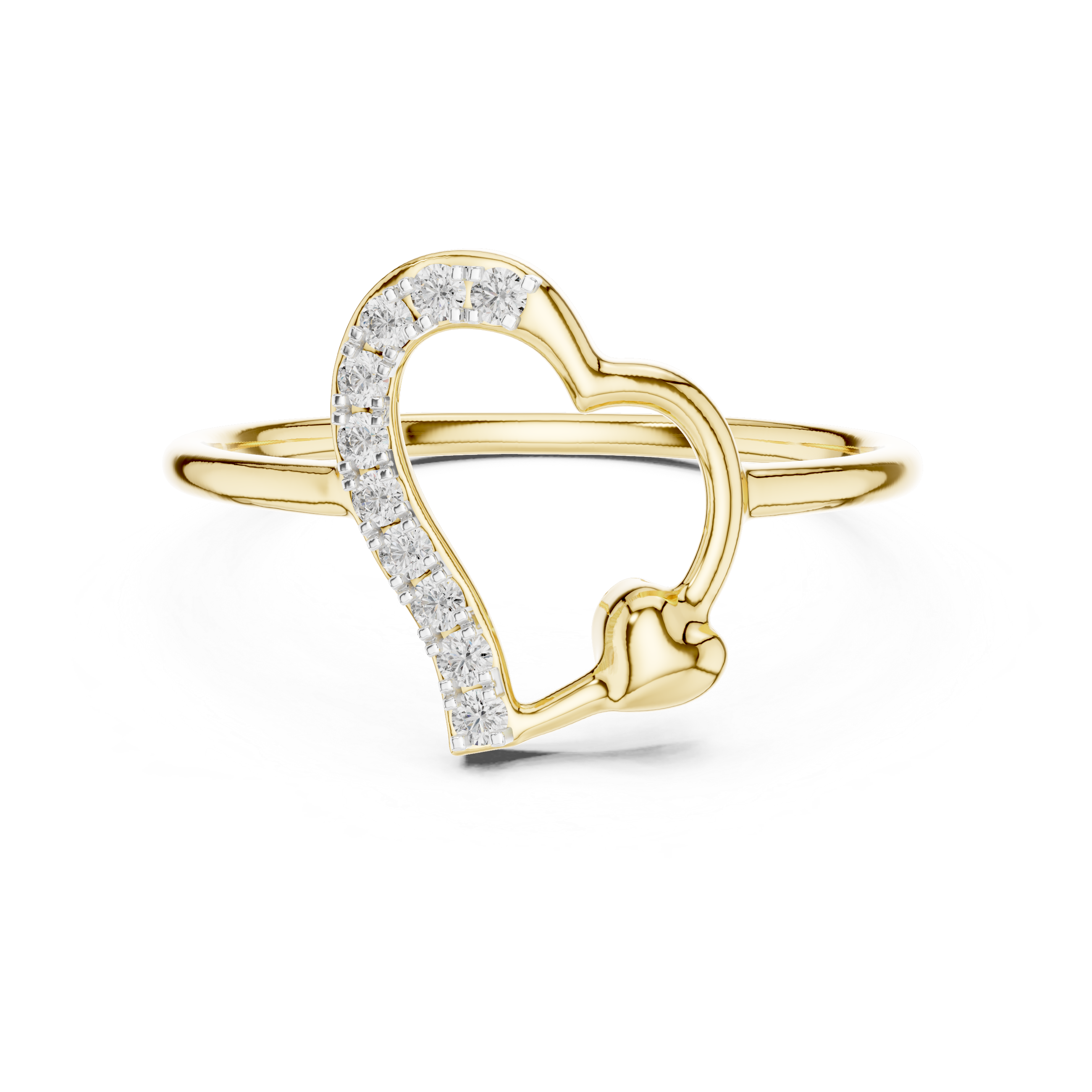 Yellow gold open-heart diamond promise ring with cluster of sparkling stones