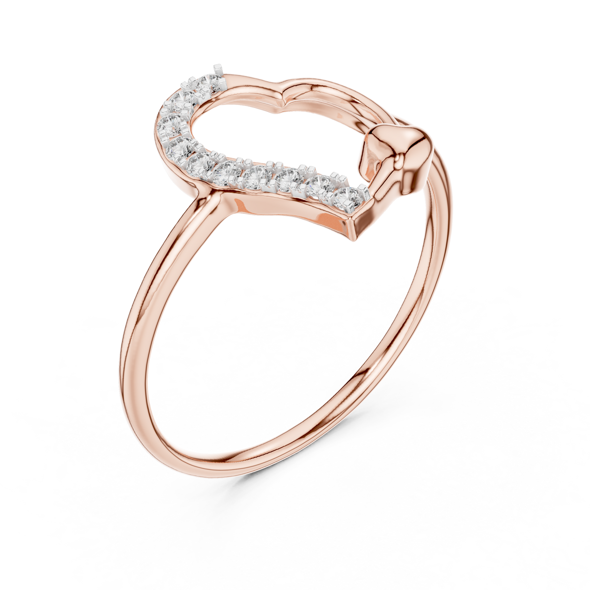 Rose-gold heart promise diamond ring with pavé stone open-heart band