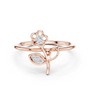 Rose gold floral diamond ring with round center stone and leaf motif, 0.07 ct