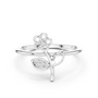 White gold floral diamond ring with round center stone and leaf motif, 0.07 ct